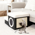 B FSOBEIIALEO Cat House Pet Stairs for Beds Sofa, Foldable Dog Steps 2-Tier With Storage Toy Box, Small Indoor Pet Steps Grey 15.7x12.6x12.6 Inches