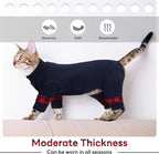 PUMYPOREITY Comfy Cat Pajamas, Versatile Cat Shirt for All-Day Wear, Soft Stretchy Sweater with Back Snap for Easy Wear, Breathable Recovery Suit for Surgery Recovery, L, Blue