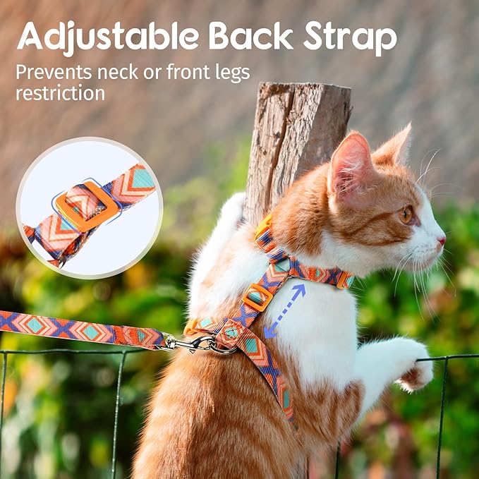 Dooradar Cat Harness and Leash, Escape Proof Adjustable Kitten Vest, Lightweight Soft Pet Straps, Easy Wearing for Small Medium Kitty Safe Walking Travel Control, Orange & Blue, S