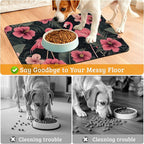 Pet Feeding Mat,Pink Flamingo Absorbent Dog Cat Food Mat Palm Leaves Dog Mat with Rubber Backing,Non-Slip Water Bowl Placemat,Pet Supplies 12" x 20"
