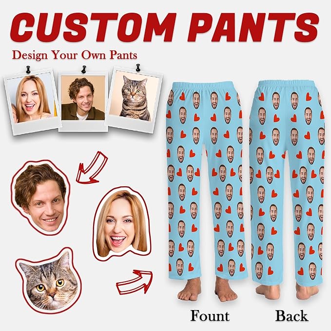 Personalized Face Pajama Pants for Men Women Custom Photo Printed Pajamas Bottoms Trousers Gift for Christmas Birthday