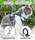 Halypet Cat Harness and Leash Set for Walking, Escape Proof Adjustable Vest Harness with 3-in-1 Integrated Buckles, Easy Control Soft Breathable Mesh with Reflective Strips for Cats, S, Moonlight Meow