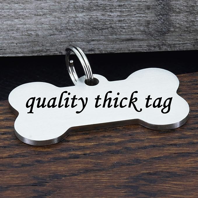 Ultra Joys Stainless Steel Pet ID Tag Dog Name Tags Personalized Front and Back Engraving, Customized Cat Tags, Optional Engraved on Both Sides, Bone Floral Design, Silver Large, Silver-bone-floral