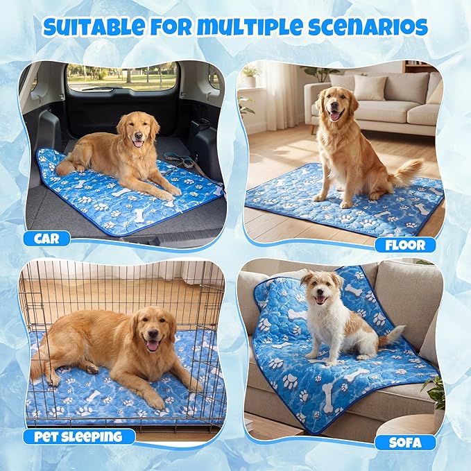 Sadnyy 4 Pcs 44 x 32 Extra Large Dog Cooling Mat Pet Cooling Pad for Hot Weather Lightweight Cool to The Touch Pet Blanket Washable Breathable Dog Pad for Kennel Home in Summer Non-Toxic