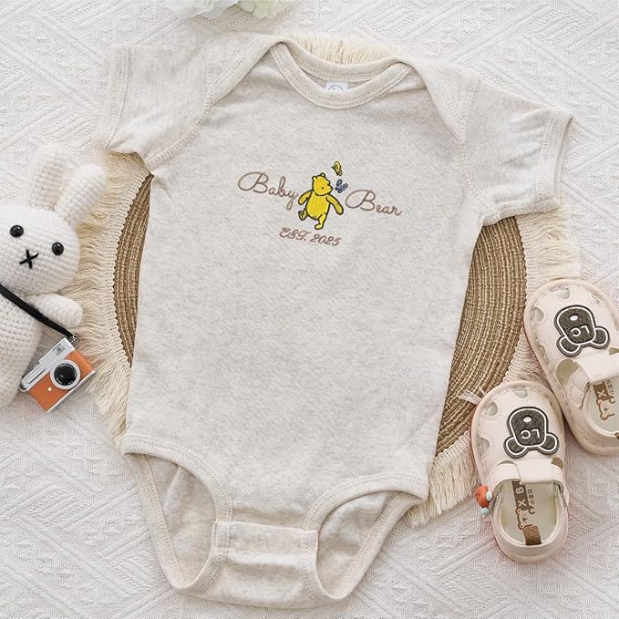 COUPLEHOODIES Personalized Baby Onesie Bodysuit – Custom Embroidery Gift for Pregnancy Reveal Baby Shower or First Grandchild