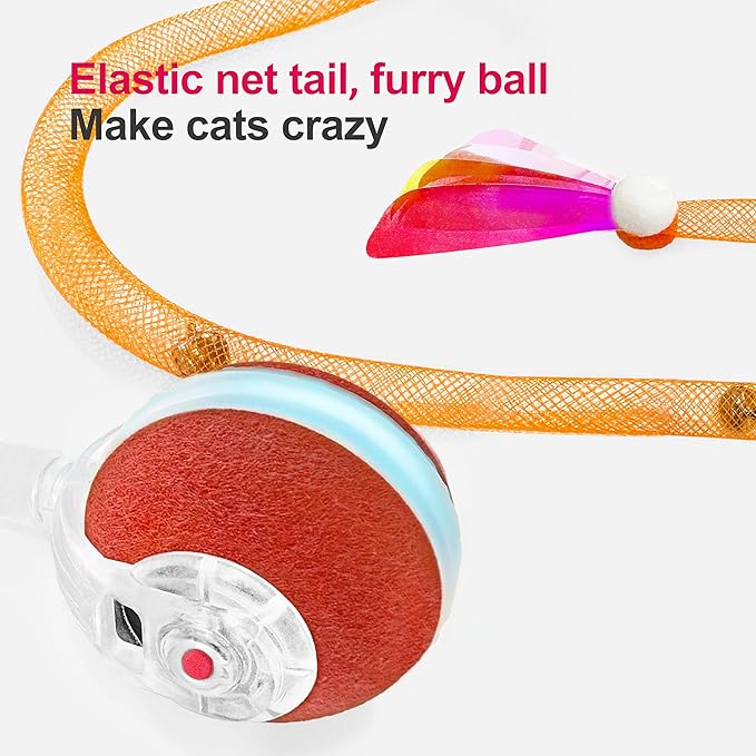 Interactive Cat Toys for Indoor Cats,The 3rd Generation Agile Moving Cat Ball with Elastic Mesh Tail,Automatic Kitten Toys for Bored Indoor Cats,Motion Activated (Orange)