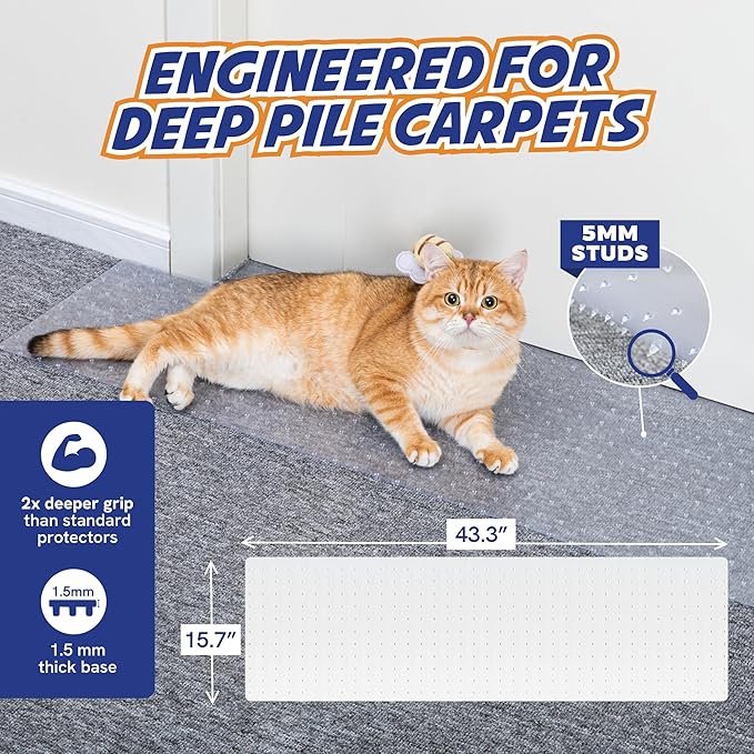 PANTHER ARMOR Cat Carpet Protector for Deep Pile Carpet, Stop Cats from Scratching Carpets, Door Edge Protector, Plastic Runner Mat, 15.7” x 43.3”