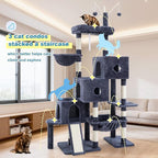 Hey-brother Cat Tree Tower, Scratching Posts with 3 Condos, Large Basket, Cozy Bed, Sisal Board, Step-by-Step Climbing Pathway and Toys, 74.8 inches Furniture for Big Indoor Cats, Smoky Gray MPJ081G
