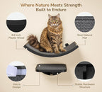Grey Sisal-Padded Cat Wall Steps (2-Pack), Floating Wooden Cat Perch and Climbing Step Set, Wall Mounted Furniture for Jumping & Play