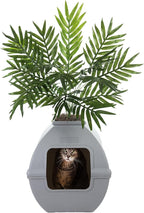 Good Pet Stuff Hidden Litter Box Planter, Decorative Cat Litter Enclosure with Carbon Filter, Artificial Plant, Easy Clean, Indoor Design, Courtyard Square Style, Base Kit, Stone Gray