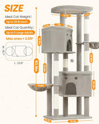 Extra Large Cat Tree, 84 Inch XXL Giant Cat Tower for Indoor Cats Large Adult 20lb+, Multi-Level Cat Climbing Condo with 5 Scratching Posts, 3 Wide Platform Perches, 2 Baskets, 2 Cat Caves, Light Grey