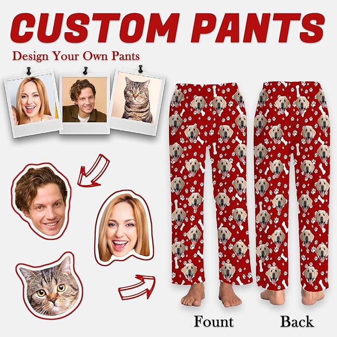 Personalized Face Pajama Pants for Men Women Custom Photo Printed Pajamas Bottoms Trousers Gift for Christmas Birthday