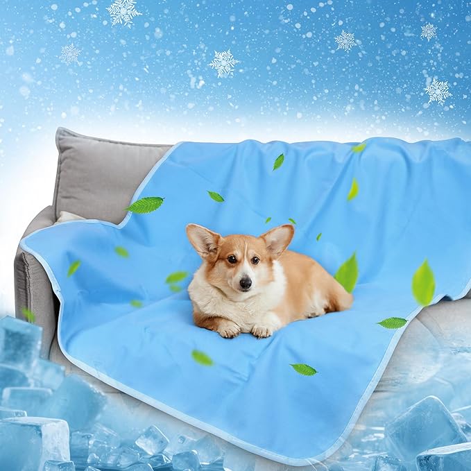 Kritter Planet Waterproof Cooling Dog Mat, Soft Pet Blanket for Summer, Lightweight Outdoor Mat, Reversible Furniture Cover, 30 x 50 inch, Blue
