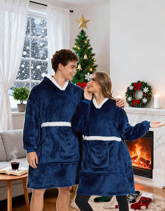 Wearable Blanket Hoodie with Giant Pocket, Soft Warm Sherpa Fleece Oversized Blanket Sweatshirt Gifts for Women Men