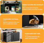 Cat Litter Box Enclosure,Multi-Functional Hidden Litter Box Furniture Cabinet with Adjustable Partition & Side End Table, Indoor Outdoor Cat House with Double Doors,Easy to Clean & Assemble, Black