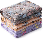 1 Pack 3 Blankets Super Soft Fluffy Premium Fleece Pet Blanket Flannel Paw Printed Throw for Dog Puppy Cat (Small 23x16'', Dark Coffee, Brown, Purple)