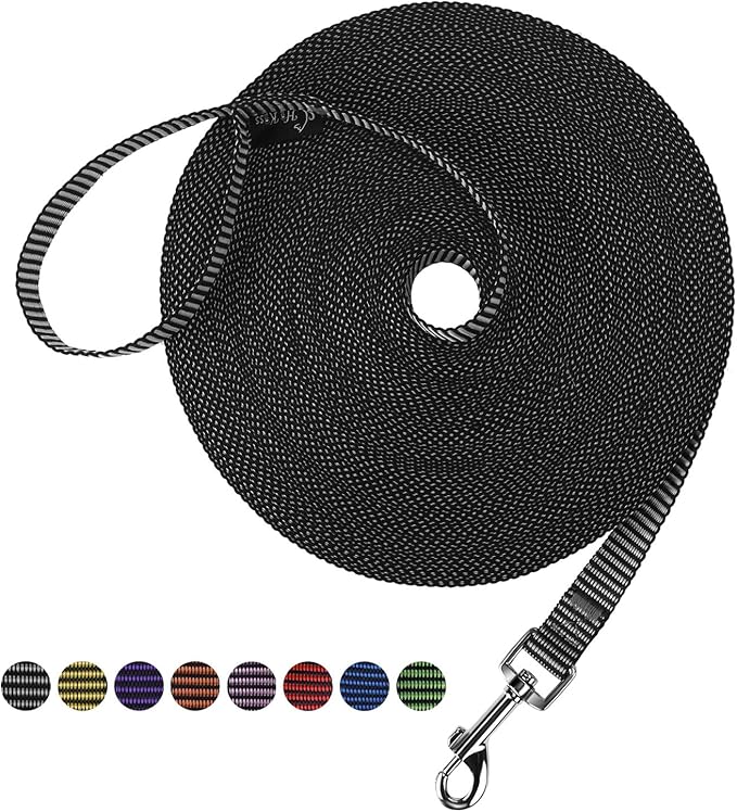 Hi Kiss Dog/Puppy Obedience Recall Training Agility Lead - 15ft 20ft 30ft 50ft 100ft Training Leash - Great for Training, Play, Camping, or Backyard(15ft,Black_White)