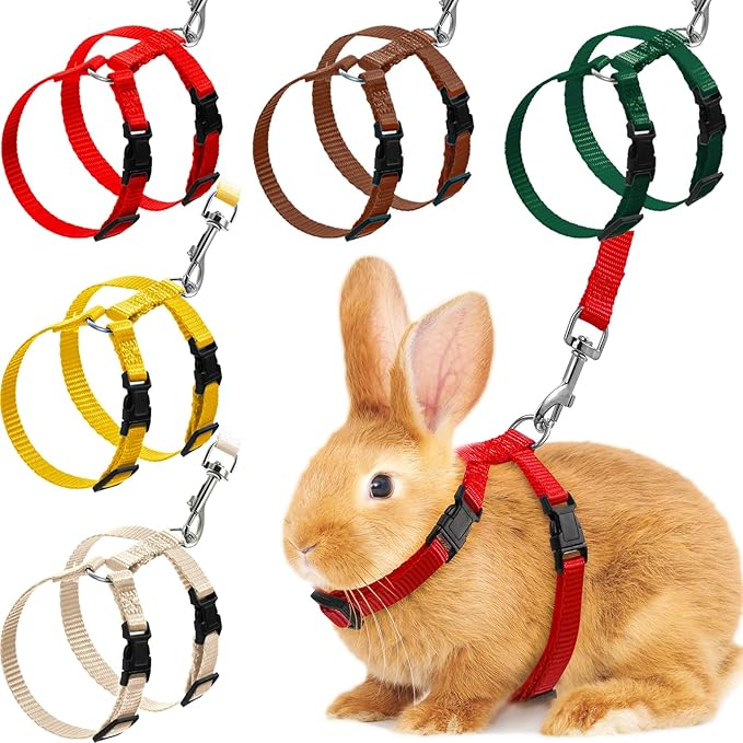 Outus 5 Pieces Adjustable Rabbit Harness and Leash Set Escape Proof Bunny Harness Vest for Pet Running Walk Jogging Bunny Cat Puppy Kitten Ferret and Other Small Pet(Vivid Color)