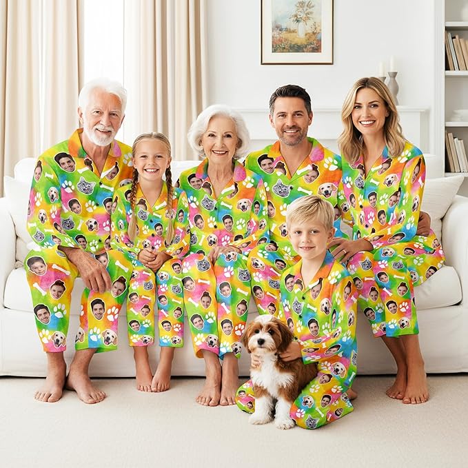 Artsadd Custom Pajamas for Women Men Family, Personalized Face Pjs Pajama Pants, Funny Pet Photo Loungewear Sleepwear Jammies