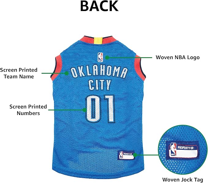 Pets First NBA OKLAHOMA CITY THUNDER DOG Jersey, X-Large - Tank Top Basketball Pet Jersey