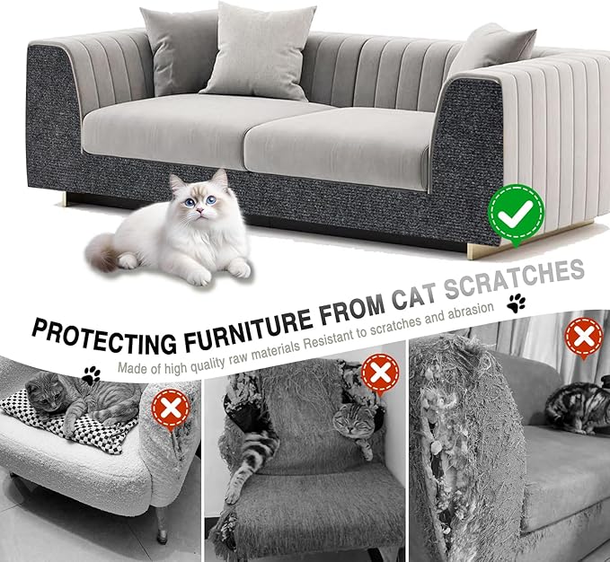 2Pack Total 78.7"x15.8" Cat Scratch Mat for Cat Couch Furniture and Wall Protector | Trimmable Self-Adhesive Carpet Climb Cat Scratcher for Covering Cat Tower and Replacement Pads (Dark Grey)