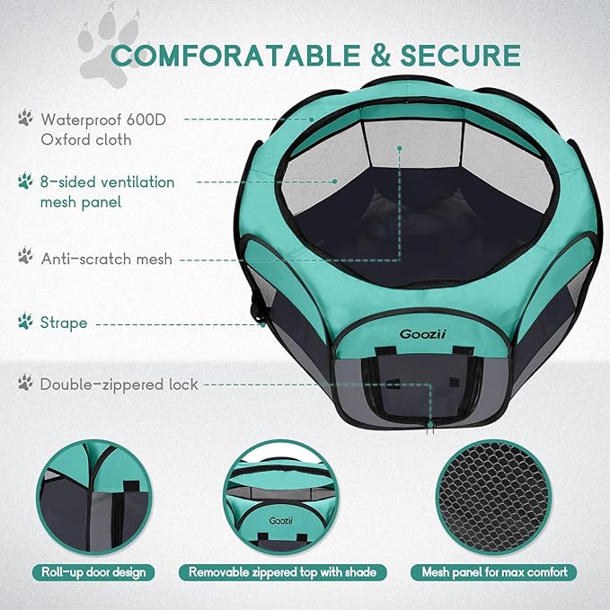 Pet Cat Playpen for Indoor Cats Enclosed, Puppy Dog Play Pen for Outdoor Travel Camping (Medium Size, Green & Dark Grey)