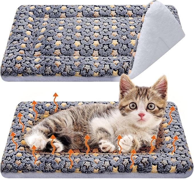 VitalCozy 2 Pack Self Warming Cat Mat Self Heating Pad Bed Reversible Machine Washable Reflects Body Heat Warm Thermal Pet Pad Crate Blanket for Feral and Indoor Cat (Dark Grey,21" X 14",Star)