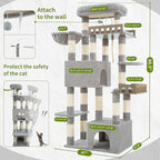 Maine Coon Cat Tree, Heavy Duty Cat Tree for Indoor Cats Large Adult, Cat Tower for Large Cats 20 lbs+ with Hammock, 2 Big Perches, 2 Cat Condos, 15 Scratching Posts, Light Gray GCT033W