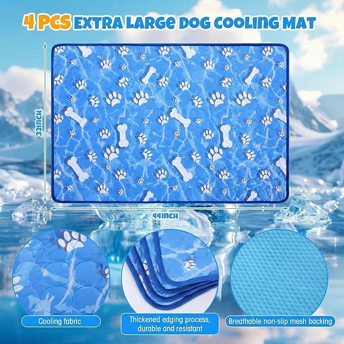 Sadnyy 4 Pcs 44 x 32 Extra Large Dog Cooling Mat Pet Cooling Pad for Hot Weather Lightweight Cool to The Touch Pet Blanket Washable Breathable Dog Pad for Kennel Home in Summer Non-Toxic