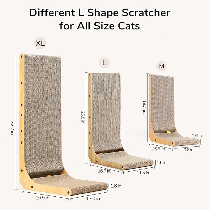 FUKUMARU Cat Scratcher, 32.7 Inch L Shape Cat Scratch Pad Wall Mounted, Cat Scratching Cardboard with Ball Toy for Indoor Cats, Extra Large