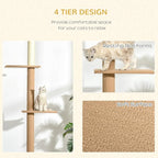 PawHut Floor-to-Ceiling Cat Tree Cat Climbing Tower with Sisal-Covered Scratching Posts Natural Cat Tree Activity Center for Kittens Cat Tower Furniture, Light Brown