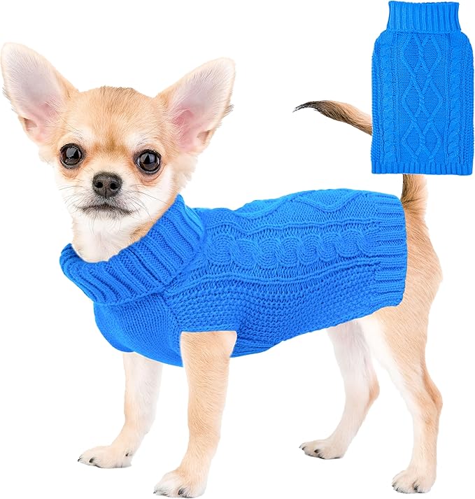 Dog Sweaters for Small Dogs Winter Dog Clothes Turtleneck Puppy Sweater Warm Pet Clothes Knitted Solid Cat Sweater Dogie Outfit XS~L(L-Blue,M)