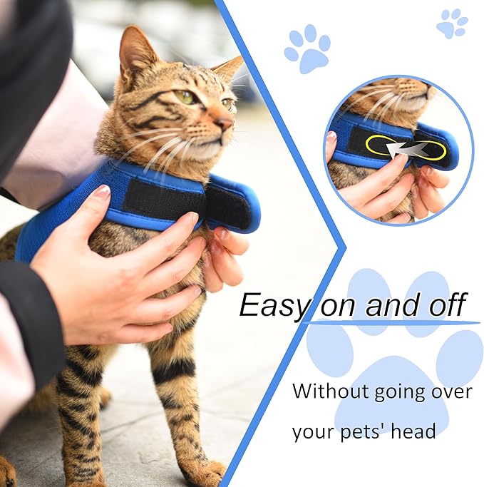 Cat Harness and Leash for Walking Escape Proof Breathable Mesh Fabric, Solid Blue, Medium, Adjustable Cat Walking Jackets, Padded Stylish Cat Vest