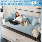 OTOB Cooling Dog Couch Cover Ice Silk Fiber, Washable & Non Slip Sofa Slipcovers Pet Mat, Soft Dog Bed Couch Cover Cooling Mat, Durable Pet Friendly Furniture Protector Covers(Blue, 43"*82")