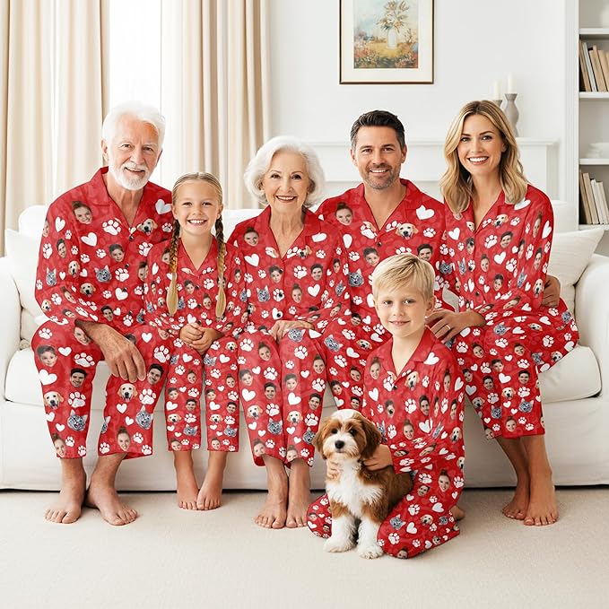 Artsadd Custom Pajamas for Women Men Family, Personalized Face Pjs Pajama Pants, Funny Pet Photo Loungewear Sleepwear Jammies