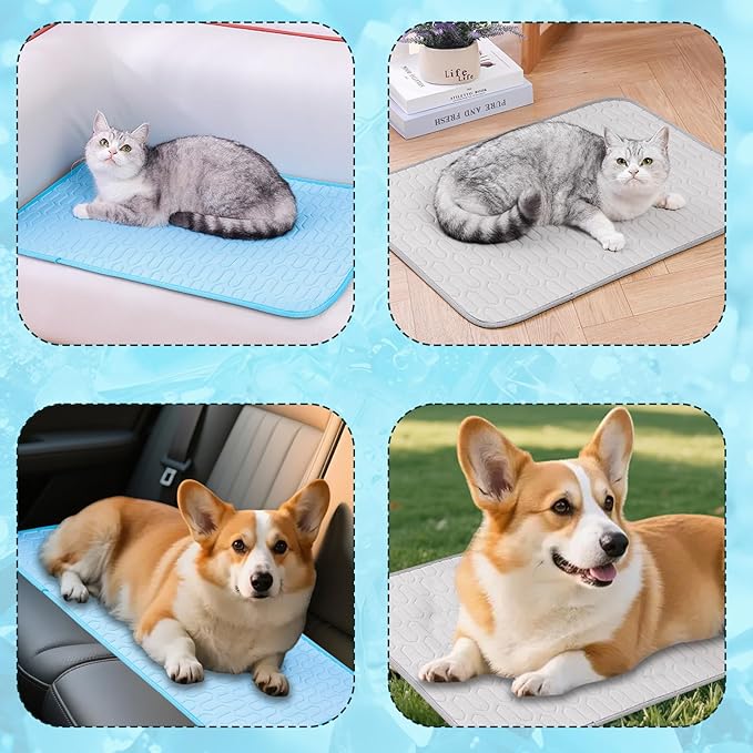 Cordless Cat Window Perch, Cats Dogs Hammock Cooling Mat, Summer Ice Silk Pad for Animal, Washable Chew-Proof Sleeping Mat(grayL)