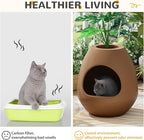 Eggloa6 Hidden Cat Litter Box with Artificial Plants - Egg-Shaped Enclosure Includes Scoop, Discreet Furniture for Home Decor, DIY Assembly Cat Litter Box Cabinet for Living Room (Coffee)