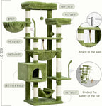 Cat Tree, Cat Tower for Large Cats with 2 Big Platforms, 2 Baskets, condo and Toys, 63" Cat Scratching Posts for Indoor Cats, Green GCT020GR
