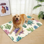 Cactus Flower Pet Feeding Mat for Floors–Christmas Stocking Absorbent Quick Dry Dog Cat Bowl Mat for Food and Water, Non Slip Waterproof Base, Mess-Free Feeding Accessories 12"x20"