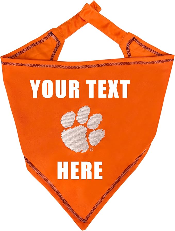 Pets First NCAA Clemson Tigers Personalized Tie Bandana for Dogs, Size Small/Medium. Custom Dog Bandana Scarf Bib for Pet Cat Dog