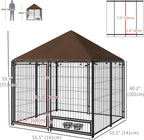 PawHut Outside Dog Kennel, 4.6' x 4.6' x 5' Puppy Play Pen with Canopy, Garden Playpen Fence Crate Enclosure Cage Rotating Bowl, for Dogs, Chickens, Ducks, Black