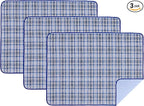 OUTCREATOR® Washable Bed Pads 18" x 24" (Pack of 3) for Incontinence Mattress Protector, Reusable Underpads for Elderly, Adults, Kids, Pets with Anti-Slip Bottom (Light Blue Plaid)