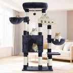 Cat Tree for Indoor Cats Large Adult, Heavy Duty Cat Tree for Large Cats 20 lbs+, Cat Condo with Big Wooden Perch, Cat Tower with 14 Scratching Posts, Hammock, Smoky Gray GCT023G