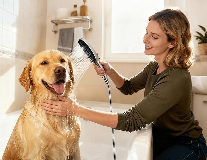 G-Promise 3 Mode Dog Shower Attachment with Pause Mode, Dog shower Sprayer with 78 Inches Stainless Steel Hose, Metal Diverter, Adhesive Holder, for Fast and Easy Dog Bathing and Cleaning