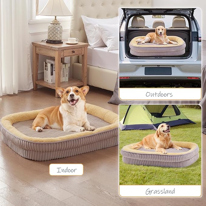 Orthopedic Dog Bed for Medium, Large Dogs Breeds, High Density Egg Crate Foam Dog Sofa Beds with Four Sided Bolster,Oval Kennel Bed, Pet Couch Bed,Removable Washable Cover& Non-Slip Bottom