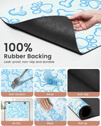 Cat Dog Food Mat, Rapid Water Absorption Dog Mat for Food and Water,100% Waterproof Cat Dog Bowl Mat, 16"x27"-Blue
