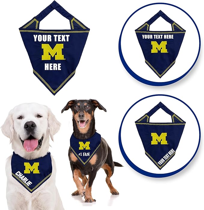 NCAA Michigan Wolverins Personalized Tie Bandana for Dogs & Cats, Size Large/X-Large. Custom Dog Bandana Scarf Bib for Pet Cat Dog. The Ultimate Game-Day & Party Customizable Bandana
