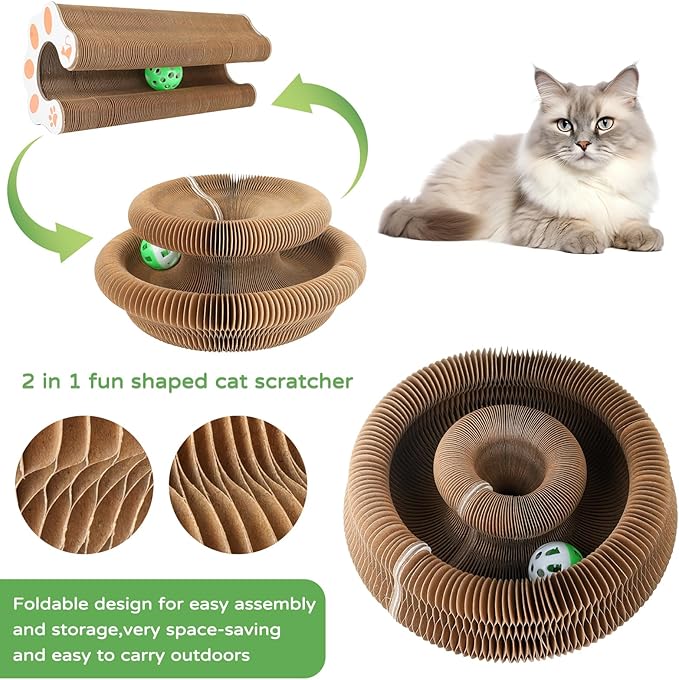 2Pack Magic Organ Cat Scratching Board Cat Accordion Toy Cats Scratching Post Ball Track, Kitten Fun Intelligence Physical Exercise Educational Toy