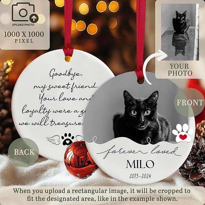 Customized Christmas Pet Photo Ornament with Text - Personalized Dog, Cat Sympathy Keepsake, Memorial Gifts - Acrylic & White Home, Christmas Tree Decoration Accessories