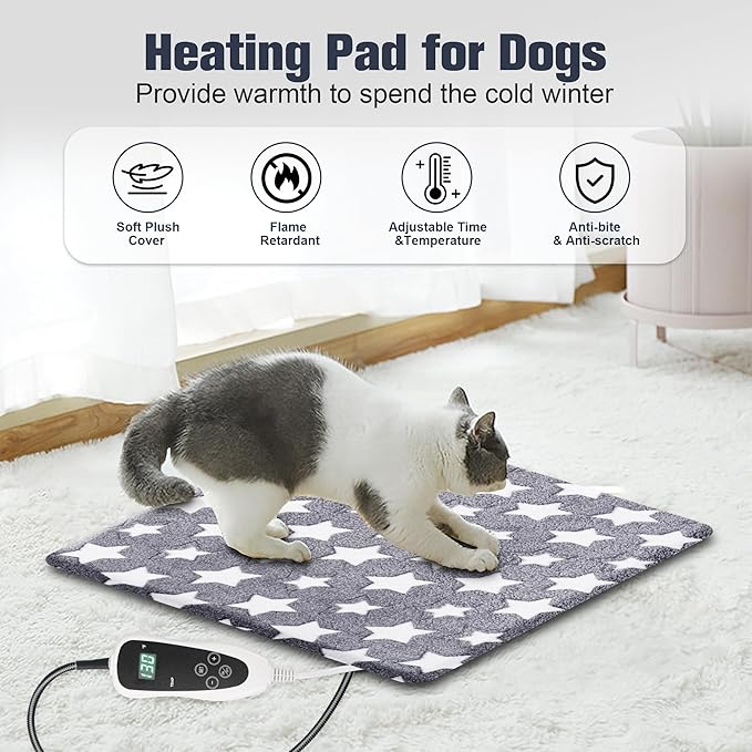 Newget Cat Heating Pad, Waterproof Pet Heating Pad for Cats Dog Indoor, 11 Adjustable Temperature Cat Warming Bed Mat with Timer, Indoor Heated Bed with Chew Resistant Cord (S: 18'' L X 18W '')